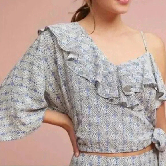Anthro Maeve Imelda Pineapple Print Blouse Women’s Size Large Ruffle Preppy GUC - Picture 1 of 5
